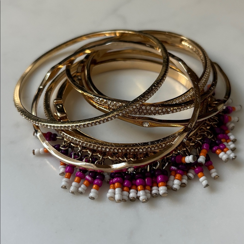 Elegant Gold Bangle Bracelets, set of 7